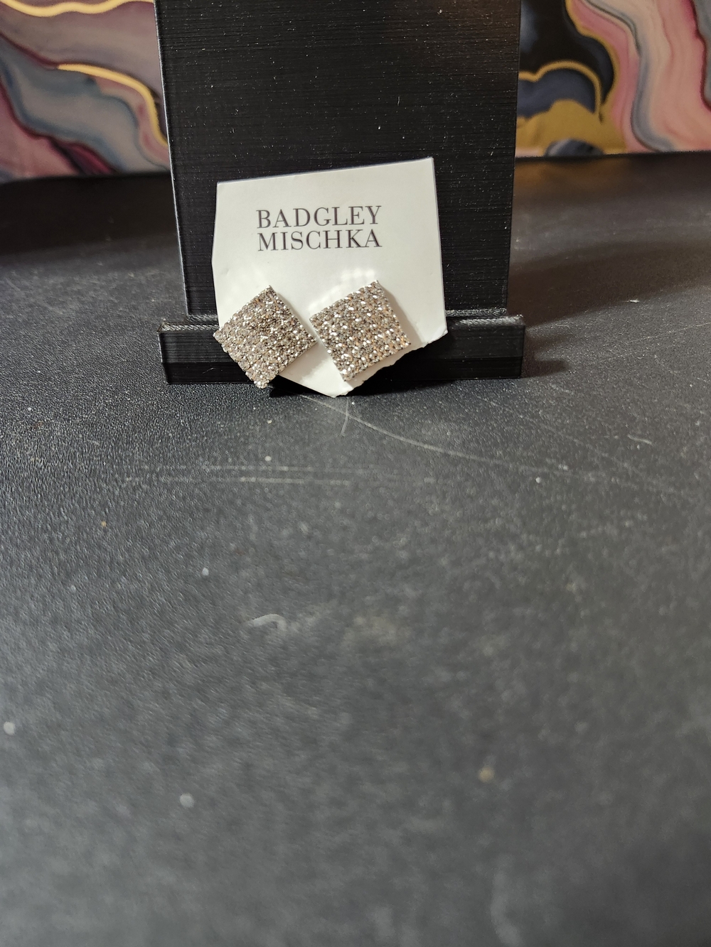 Badgley Mischka Silver-Tone Pave Crystal Square Studs